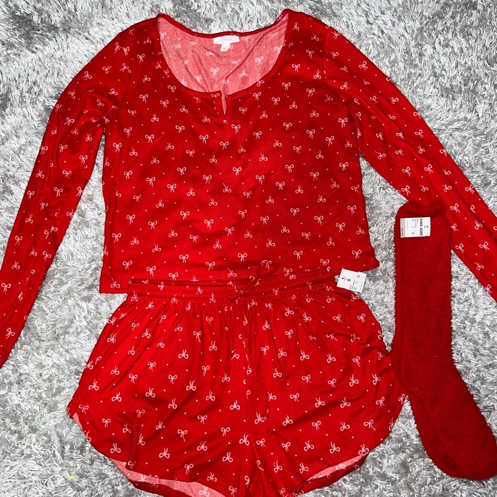 Red Pajama Set with Socks
